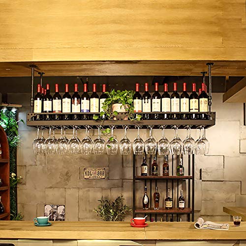 EYLINK Industrial Vintage Bar Floating Shelf, Wine Shelf, Wall Mounted Ceiling Hanging Wine Rack, Adjustable Height, Champagne Glass Shelving, Go