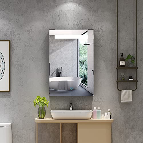 Quavikey® LED Bathroom Cabinet With Mirror And Shaver Socket Bedroom Wall Mounted Cupboard With Demister 400x600 MM