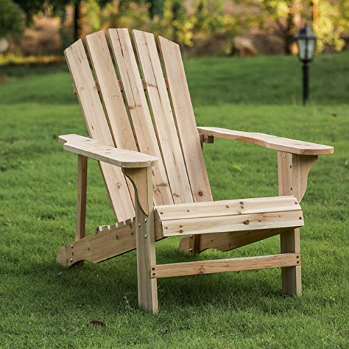 LOKATSE HOME Outdoor Adirondack Chair for Patio, Deck, Fire Pit, Garden, Porch and Lawn Seating, Natural Wood