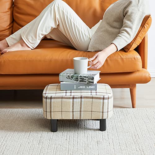 YMYNY 42 cm Footstool, Rectangle Ottoman with Stable Wooden Legs, Modern Linen Fabric Footrest, Change Shoes Stool for Living Room, Padded Seat f