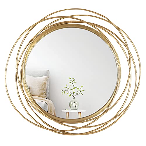 Mirrorize Large 51cm Gold Round Mirror, Circle Framed Bathroom Vanity Mirror, Wall Mirror for Living Room Hallway Bedroom, Make Up Mirror 51 CM D