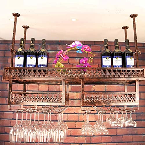 SUCHETA Wine Rack Wall-Mounted Adjustable Iron Ceiling Decoration Frame Industrial Hanging Wine Holder Wine Glass Rack Vintage Wine Bottle Holder