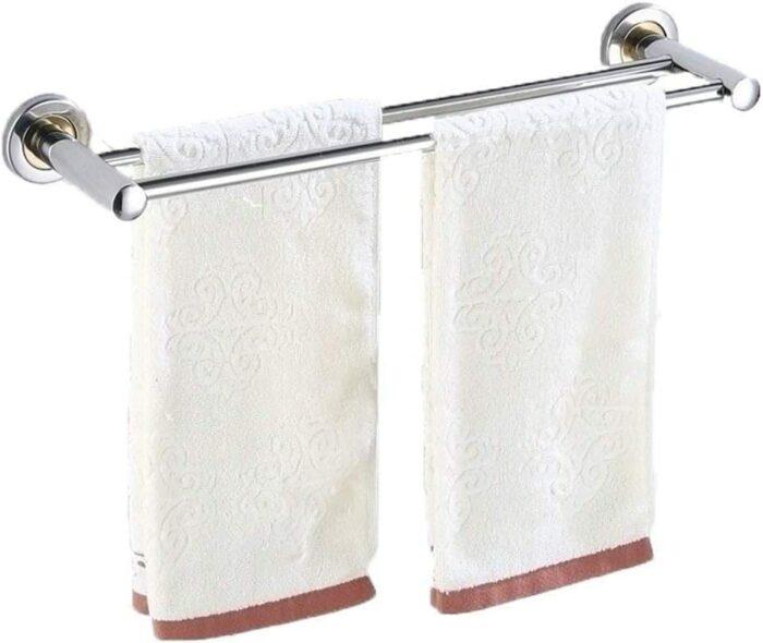 Bathroom Towel Bar Stainless Steel Double Wall Hanging Towel Rack Towel Hanging Towels Balcony Kitchen Bathroom Shelf Tower Hanger/80Cm