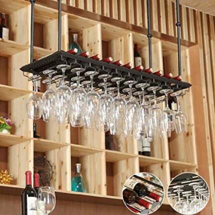 OUSIKA Wine Racks,Adjustable Metal Ceiling Industrial Hanging Wine Glass Racks Goblet Stemware Holder Decoration Shelf