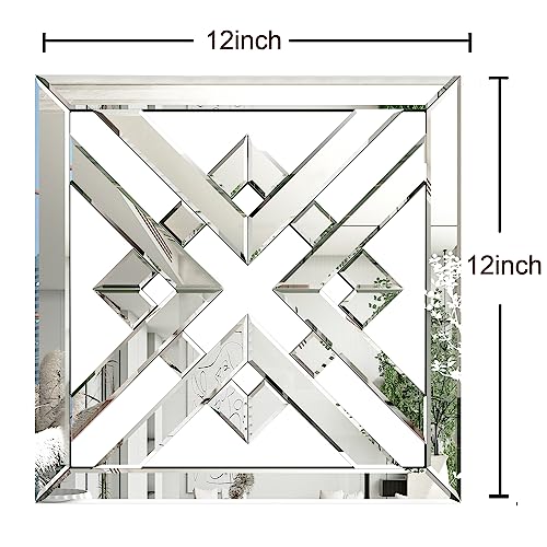 NEUWEABY 2 Pack Silver Mirrored Decorative Wall Mirror, 12"x12"Bevelled Gorgeous Glam Accent Decor Mirror, DIY Wall-Mounted Mirrors Square Hand C