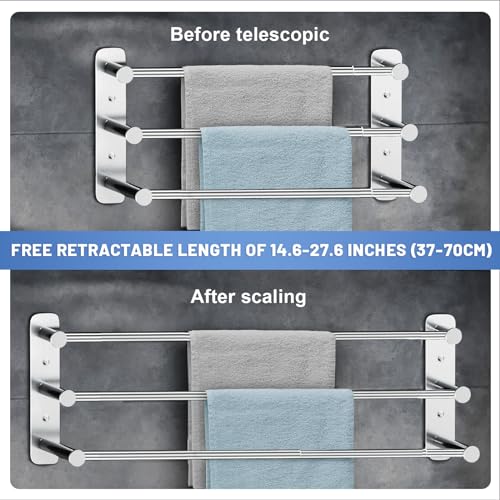 Otoomenz Towel Rail Wall Mounted 3-Tier Towel Rack, SUS 304 Stainless Steel Towel Shelves, Towel Bar Towel Storage 2 Installation Methods Adjusta