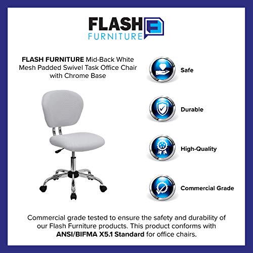 Flash Furniture Chair, Chrome, White, Mid-Back