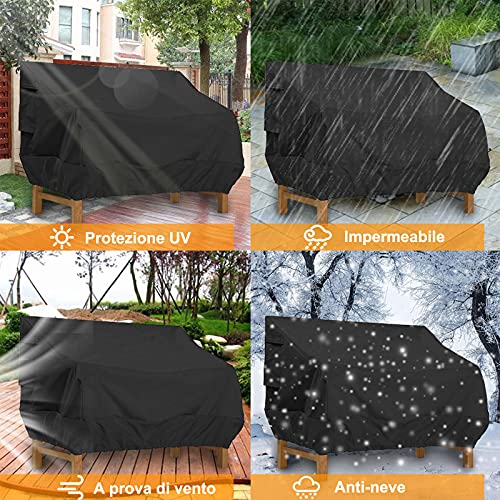 Juliyeh Outdoor Bench Cover Outdoor Sofa Cover 2/3/4 Seater Waterproof Anti-Wind Anti-Dust Anti-UV Oxford 210D Cover for Garden Furniture (Black,