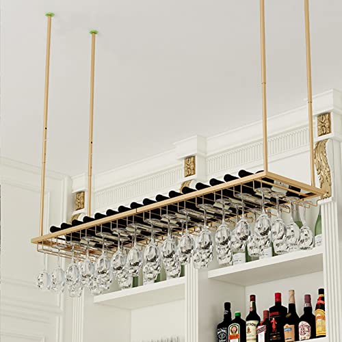 EMISOO Ceiling Mounted Wine Rack and Glass Holder,Adjustable Industrial Wine Racks Shelf Hanging Stemware Glass Shelf for Bar Metal Wine Shelf (S