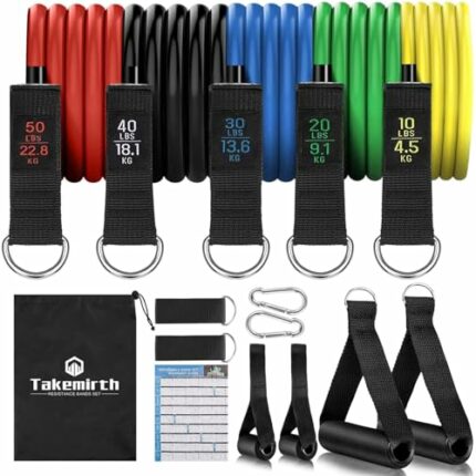 Resistance Bands Set Exercise Bands For Men Workouts With 5 Fitness Tubes, 2 Foam Handles, 2 Ankle Straps, 2 Door Anchor, Carrying Pouch-Yoga, Pi