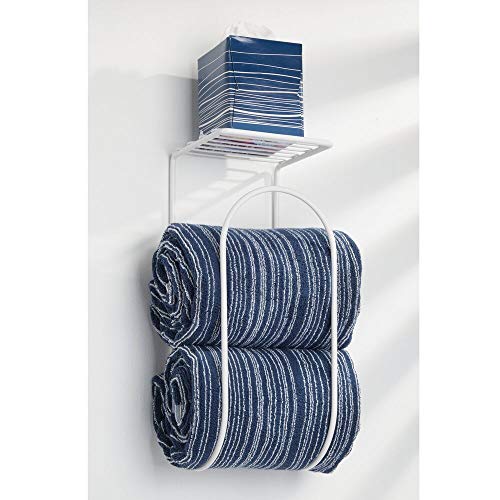 mDesign Metal Towel Shelves – Towel Rack for The Bathroom – Practical Bathroom Accessories Holder for Both Large and Small Towels – White
