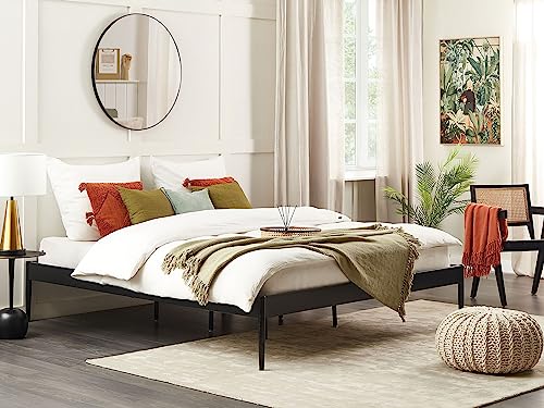 Modern Minimalist EU Super King Size Bed Frame Metal Plywood Slats Black Vaurs