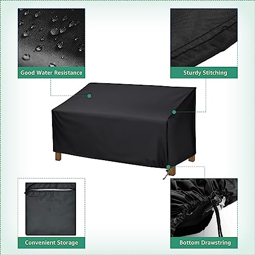 Garden Bench Cover 3 Seater Outdoor Waterproof Long Chair Cover 420D Oxford Fabric Patio Furniture Cover with Drawstring Cord and Storage Bag Bla