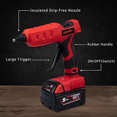 Mellif 100W Cordless Hot Glue Gun for Milwaukee M18 li-ion 18V Battery Powered with Full Size 11mm Sticks(No Battery Tool Bare)