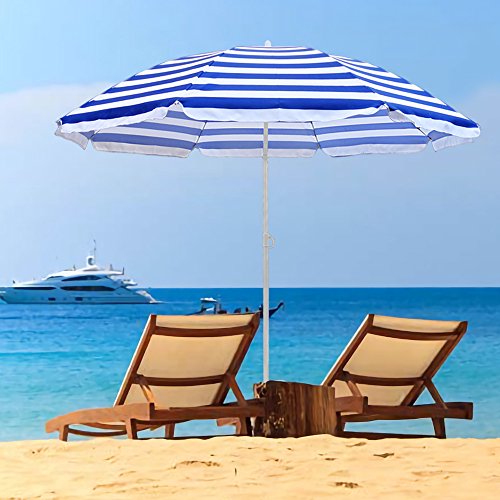 Greenbay 1.8M Blue-White Stripes Beach Parasol Garden Patio Camping Sun Shade UV Protection Umbrella with Tilt Mechanism