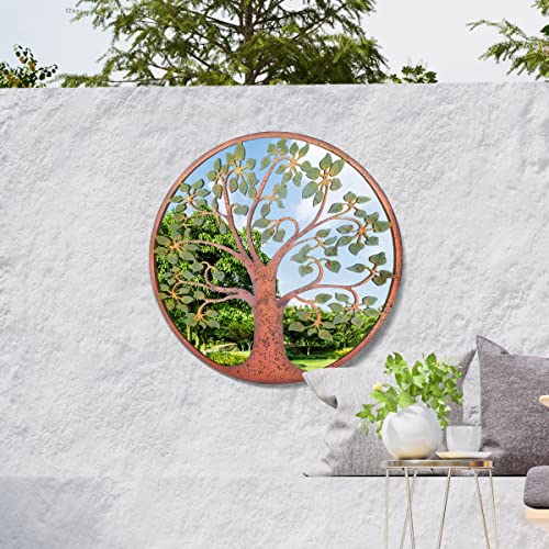 MirrorOutlet Large Metal Rustic Circular Shaped Garden Mirror Colour Tree 60cm X 60cm, Green (GM101)