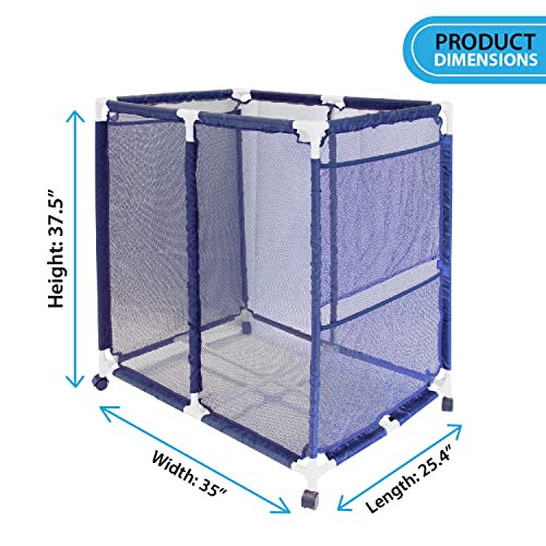 Pool Bins Outdoor Pool Floats, Balls, Toys and Equipment Rolling Mesh Organizer Storage Bin, Large (35" W x 25.4" L x 37.5" H), Blue/White