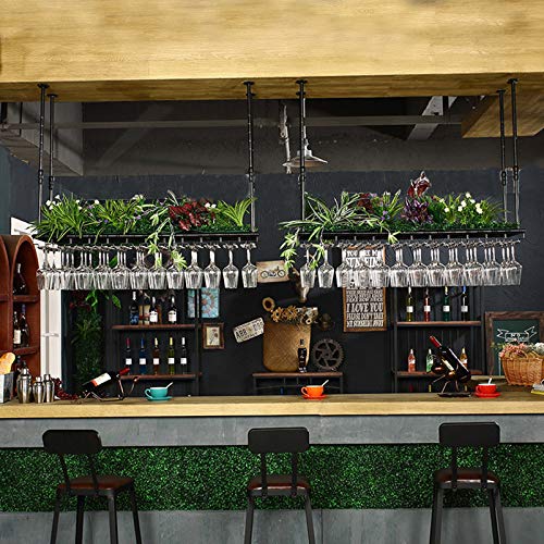 EMISOO Wine Rack Wall Mounted - Iron Ceiling Wine Rack Hanging Goblets Stemware Holder Bar Accessories Shelving for Restaurants Kitchens(L120CM x