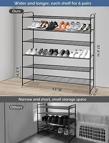 KEETDY Large Shoe Rack 6 Tier Organizer Tall Metal Shoe Organizer for Entryway Bedroom Floor Garage, Wide Shoe Shelf Storage Fits 42 Pairs Men Sn