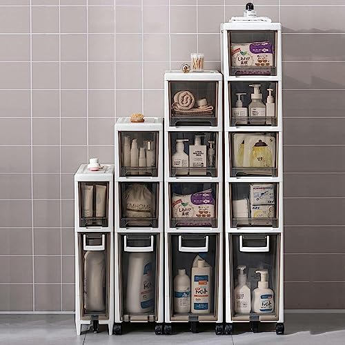 CIADAZ Small Bathroom Storage Cabinet, Toilet Paper Holder, 2/3/4 Tier Thin Toilet Vanity Cabinet, Narrow Bathroom Cabinet Organizer for Small Sp