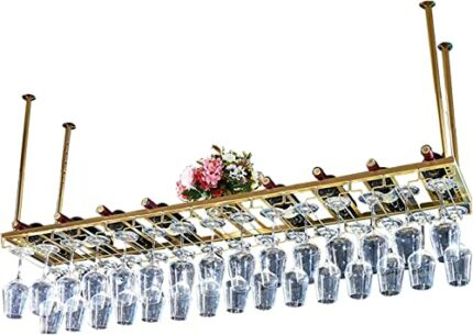 EMISOO Wine Rack Wall Mounted - Golden Iron Wine Glass Holder, Bar Hanging Wine Cabinet, Glass Holder Floating Wine Shelf, Suitable for Wine Glas