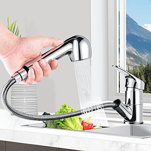 kisimixer Pull Out Kitchen Tap 360° Swivel Spout Kitchen Sink Tap with 2 Water Outlet Modes, Basin Mixer Tap for Kitchen Sink Pull Down Sprayer,