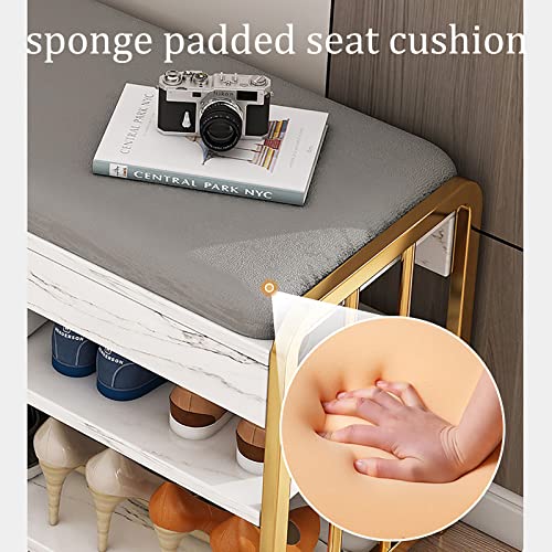 Shoe Storage Bench with Foam Padded Seat, 2-Tier Wooden Shoe Bench with Storage Space, Entryway Shoe Bench, Metal Frame, for Hallway Front Door,