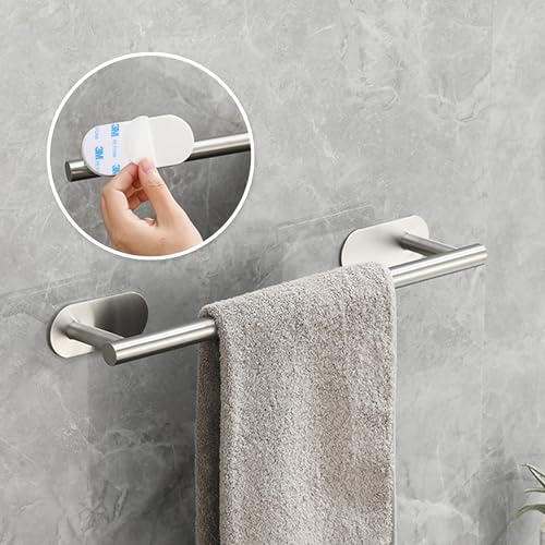 Self Adhesive Single Towel Rail, 40cm Stainless Steel Bathroom Towel Holder Tack Towel Holder for Bathroom, Kitchen, Easy to Install without Dril