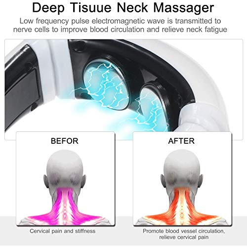 HUANGXING - USB Neck Massager, Electric Smart Neck Massage with Heat 6 Modes 16 Levels Portable Cordless Massage for Neck Pain Relief at Home Off