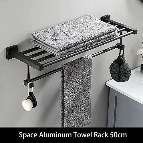 HIGOH Towel Racks,Bathroom Towel Rack Wall Mounted Towel Holder,Towel Holder Hanger,Wall Mount Free Bathroom Aluminum Shelf Folding Rack Toilet C