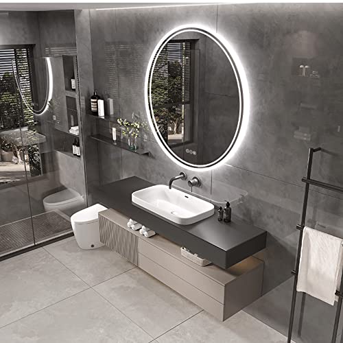 LUVODI LED Bathroom Mirror Round: 600mm Illuminated Dimmable Backlit Lighted Wall Circle Vanity Mirror with Anti Fog + Smart Touch Button Makeup