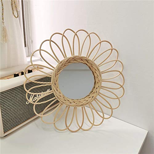 QUANJJ Wall Hanging Rattan Sunflower Round Circle Dressing Makeup for Home Bathroom Livingroom Hotel