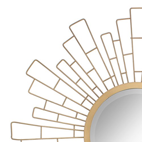 Stonebriar Round Decorative 23.6" Geometric Metal Sunburst Hanging Mirror for Wall, Antique Gold