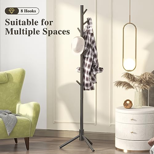 Z&L HOUSE Coat Racks Free Standing, Simple Solid Wooden Coat Tree, 8 Hooks and Adjustable Size Coat Hanger Stand, Used in the Office Bedroom Livi