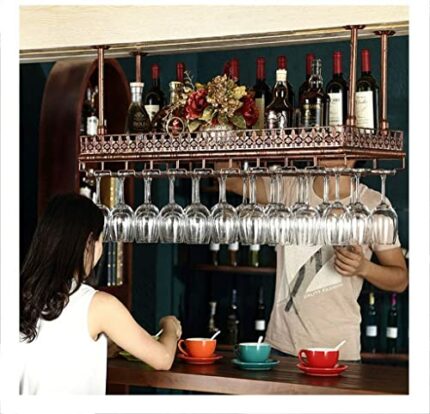 EYLINK Wine racks 100cm Ceiling-Type Wine Holder Bottle Cafe Bar Glass Racks Hanging Goblet Stemware Racks, Vintage Home Decor, Industrial Metal