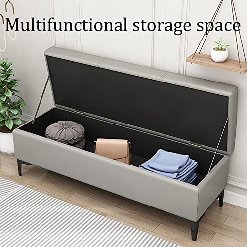 Storage Ottoman Bench for Bedroom, PU Ottoman with Storage And Safety Hinge, Modern Entryway Bench Seat Shoe Rack Bench with Metal Legs, for Bedr