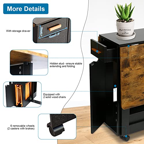 HSSZXFR Folding Dining Table with 2 Chairs, Space Saving Dining Table Folding Dining Table with Storage Drawer Drop Leaf Table Extension Dinner T