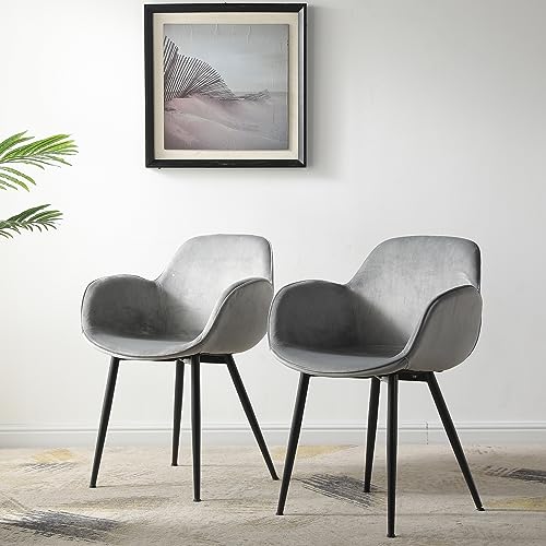 LeChamp Set of 2 Velvet Dining Chair Occasional Armchair with Armrests & Backrest Leisure Chair for Kitchen Lounge Bedroom Living Room Accent Tub