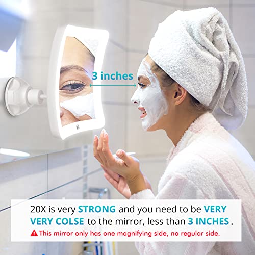 Fabuday 20X Magnifying Mirror with LED Light, Upgraded Lighted Makeup Mirror with Magnification, Portable Magnified Travel Mirror for Bathroom, S