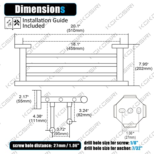 KOKOSIRI Bathroom Towel Rack Towel Holder 20 Inch Towel Shelf with Double Towel Rails Wall Mounted Stainless Steel, Polished Chrome, B6005CH-L20