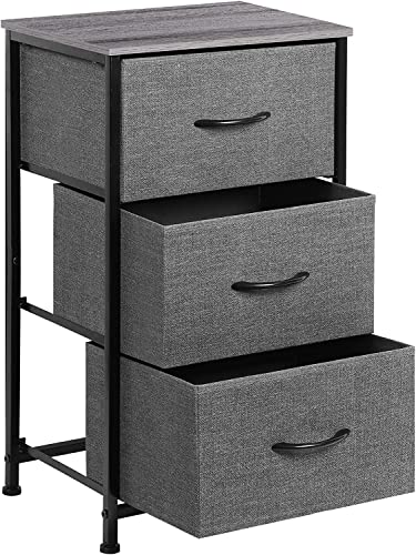 HAITRAL Dresser for Bedroom, 3 Drawer Fabric Dresser, Storage Chest of Drawers with Removable Fabric Bin, Wood Look Top and Steel Frame for Livin