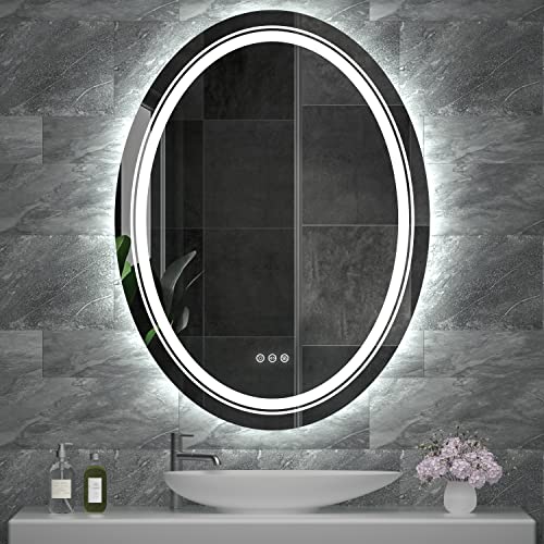 LUVODI Round Illuminated Bathroom Mirror: 600mm Dimmable LED Lighted Circle Wall Mounted Vanity Mirror with Demister Pad Smart Touch Sensor for M