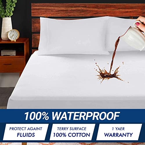 Family Bedding Terry Cotton 100 Percent Waterproof King Bed Mattress Protector, 160 cm x 200 cm