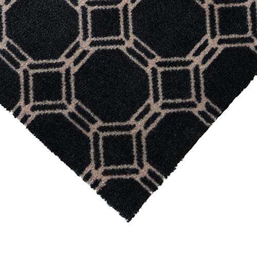 JVL Mega Highly Absorbent Machine Washable Runner Mat, Octagon Design, Black,White, One Size