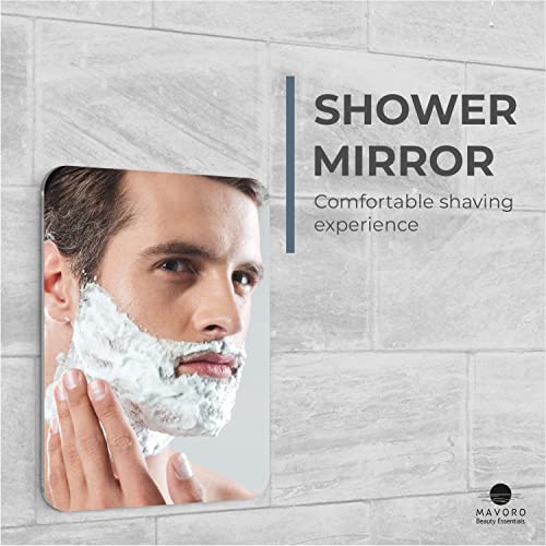 Mavoro Shaving Mirror for Shower - 3M Adhesive Shower Mirror. 7x9in Acrylic Mirror, Unbreakable Mirror with Less Fogging. Sleek Frameless Mirror.