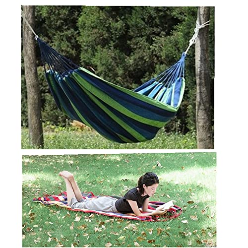 Outdoor Woven Cotton Hammock, 2 Person Camping Hammock Portable Lightweight with Carrying Bag, Ideal for Patio, Balcony, Patio Garden, Camping (L