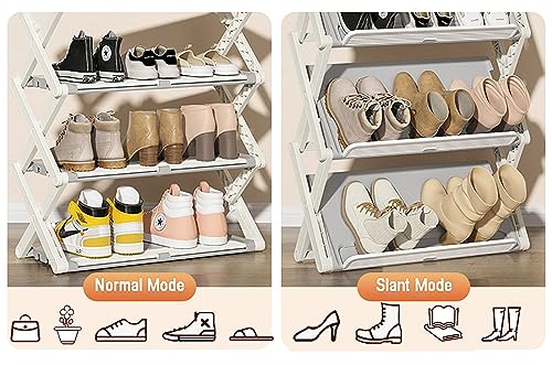 KINZURE Installation-Free Foldable Shoe Rack, 4-Tier Free Standing Shoe Shelf, 10-12 Pairs Shoe Storage, Small Corner Display Rack, Kitchen, Bath