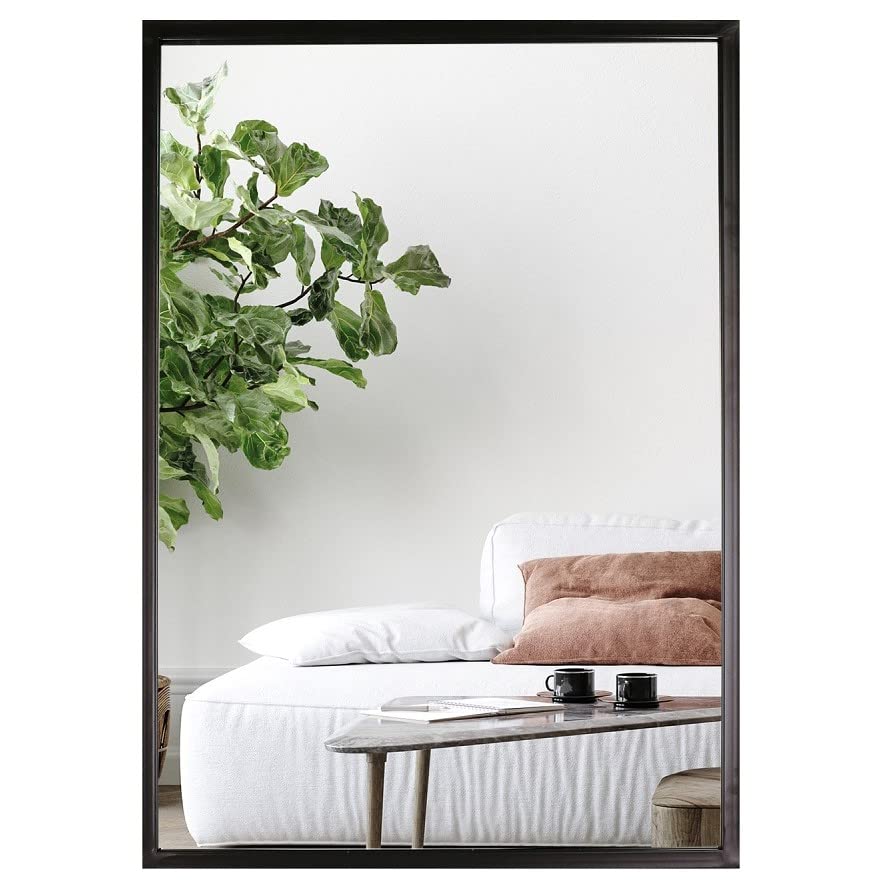 Mirrorize 89 X 61Cm Framed Plain Vanity Wall Mirror | Black Rectangle Hanging Modern Industrial Large Long Metal Frame Mirrors for Bathroom Entry