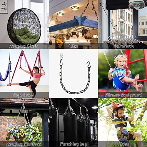 Hanging Chair Chain Hammock Chain Steel Chair Chain Duty Garden Chain Metal with Swivel Hook Carabiner Clip S Hook for Hanging Chair Outdoor Hamm