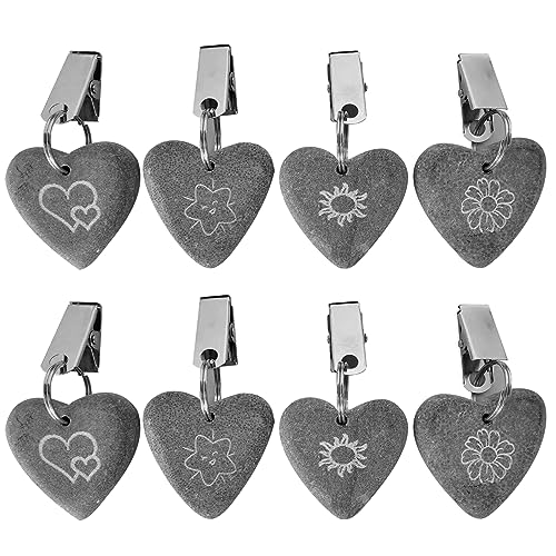 Divono 8Pcs Table Cloth Clips For Outside Table,Tablecloth Clips,Curtain Weights Pendant Heart Shape Stone With Metal Clips For Outdoor Party Pic